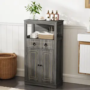 Farmhouse Storage Cabinets with Doors and Shelves, Kitchen Pantry Storage Cabinet, Floor Storage Cabinet Hutch Cupboard for Kitchen/Bathroom/Living Room/Entryway (Grey)