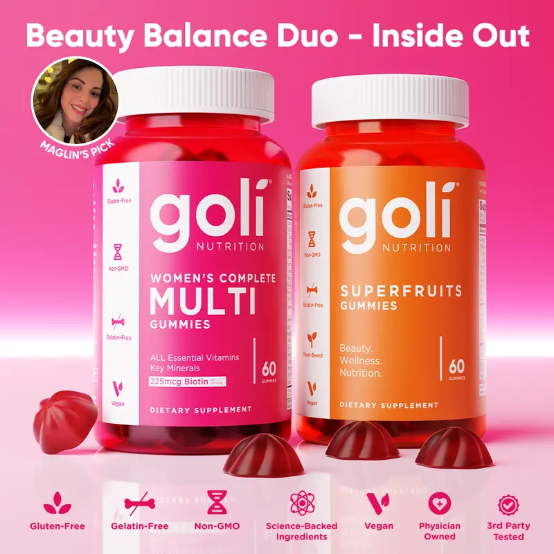 Maglin’s Beauty Balance Duo – Women’s Complete Multi All 13 Essential Vitamins, All B Vitamins, Vitamin C, A, D, E, K, Zinc, Biotin. & Goli SuperFruits Beauty Gummy – Plant-Based, Collagen, Antioxidants, Vegan, Non-GMO, Gluten & Gelatin-Free