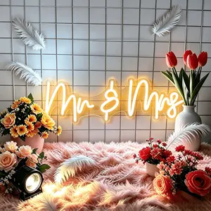Mr & Mrs Neon Sign, Warm White USB LED Wedding Neon Light, Bridal Shower Engagement Party Wall Decor, Romantic Wedding Gift For Couple Bedroom Hanging Decor