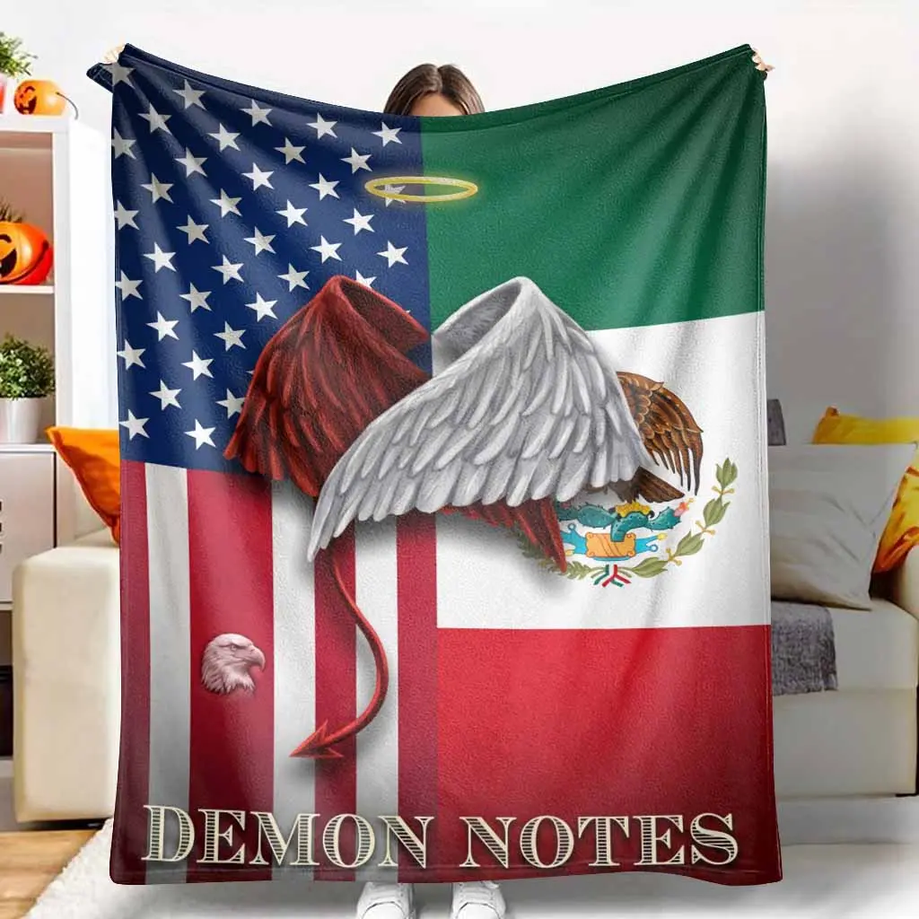 Cultural Fusion Flannel Blanket USA and Mexico Flag Print Design Super Soft Lightweight Breathable Cozy Throw Perfect for Living Room Sofa Bedside Nap Outdoor Travel Gift Idea