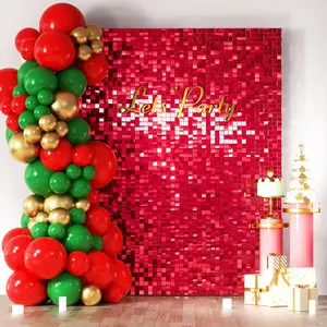Red Shimmer Wall Backdrop, 24/30/36/49PCS Square Sequin Shimmer Backdrop Panel, Photo Backdrops for Birthday, Anniversary, Wedding, Graduation & Bachelorette Party Decoration