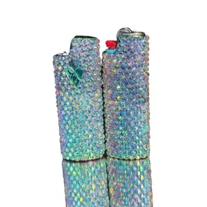 Bedazzled Lighter Case - Unique Iridescent Sparkly Bling Design on a Rainbow Metal Base