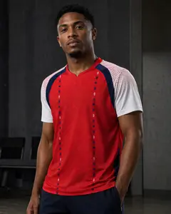 Men’s Red Blue White Athletic Performance Jersey Short Sleeve Workout Shirt