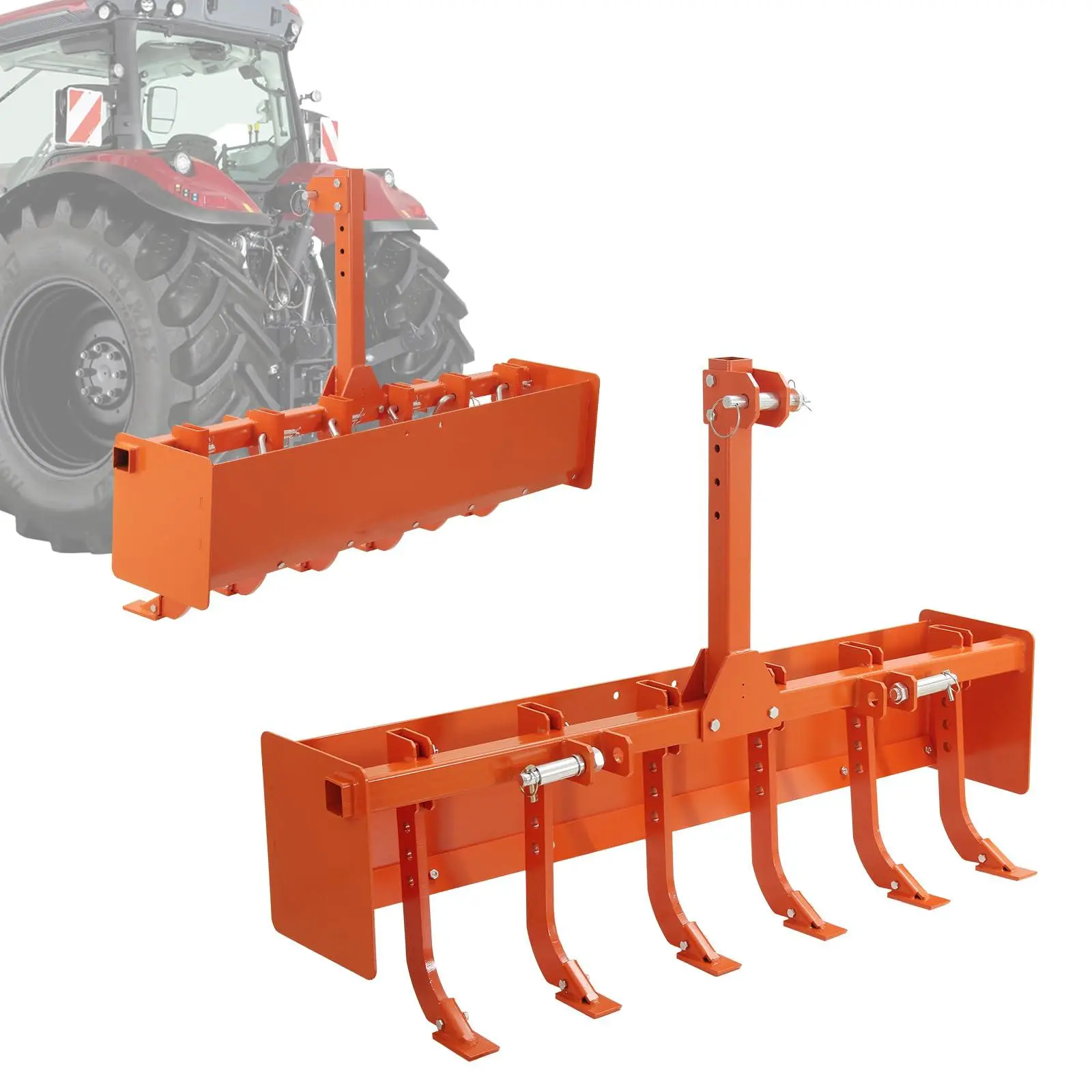 Garvee 55" Box Blade for Tractor, Category 0 & 1 - Heavy Duty 6 Adjustable Scarifier Shanks, Land Leveling Grading Attachment for Driveway, Farm, Landscaping