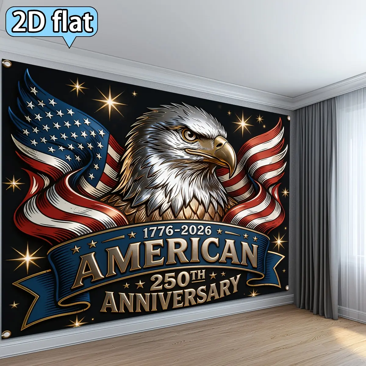 1pc 250th Anniversary Bald Eagle Tapestry, Smooth Lightweight Polyester Cloth with Clear Print, Patriotic Red-White-Blue Flag Design on Black-Golden Background, Horizontal Wall Hanging for Home Decor, USA Themed Gift,Western,Galloping,Ho,instal,d,boh,Boho