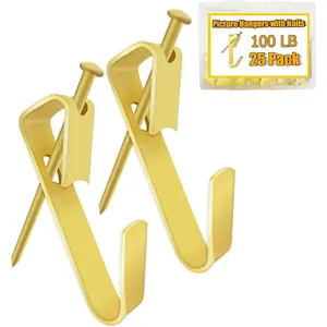 25 count 100lbs Heavy Duty Picture Hangers with Nails,Picture  Hooks,Heavy Picture  Hardware  in Wooden Wall & Drywall for Mirror, Photo Frame,Clock,House Decoration