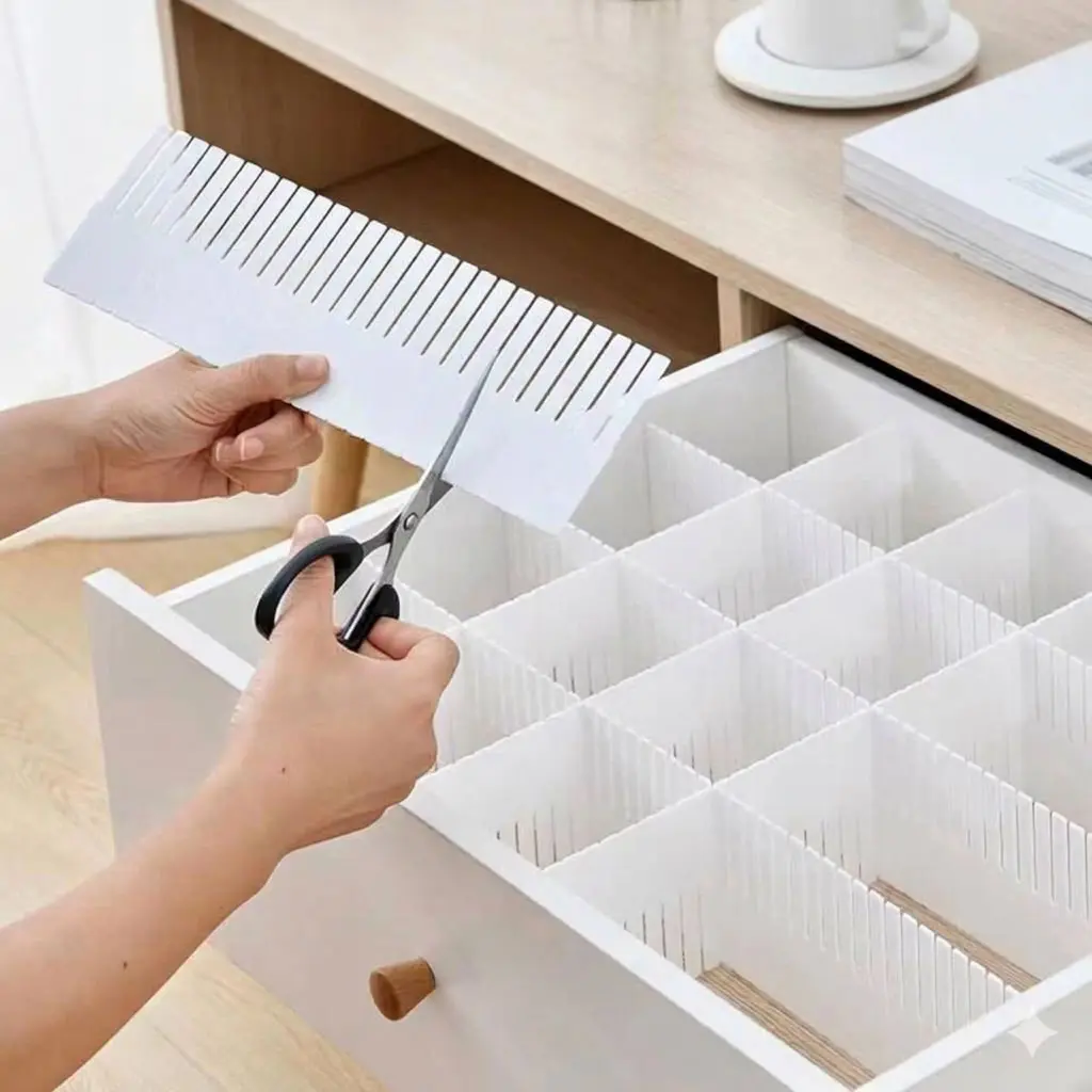 Household Plastic 4-Piece Adjustable Standing Drawer Dividers Set, DIY Storage Organizer Separators for Clothes, Socks