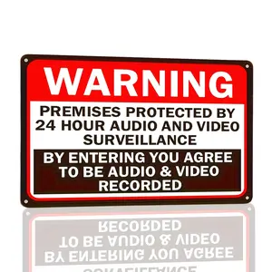 24-Hour Surveillance Alert Sign - 12x8 Inch Aluminum Metal Wall Art Sign for Home Office Security, No Electricity Needed, Classic Wall-Mounted Decor, Property Protection, Attention Grabbing