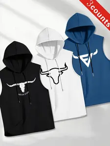 Men's Casual Sleeveless Letter Pattern Loose Fit Vest Set, Comfortable Soft Daily Wear Sportswear, Essential Hardwear Leisure