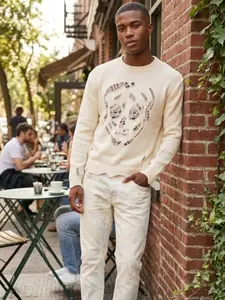 Men’s Skull Cutout Knit Sweater – Cream