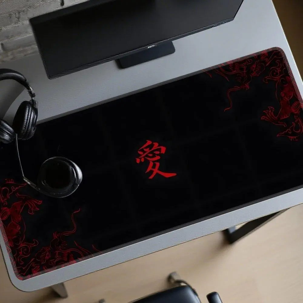 Chinese Character "love" Dragon Pattern Mouse Pad Xxl Large Black Game Non-slip Rubber Table Mat PC Game Keyboard Long Mousepad