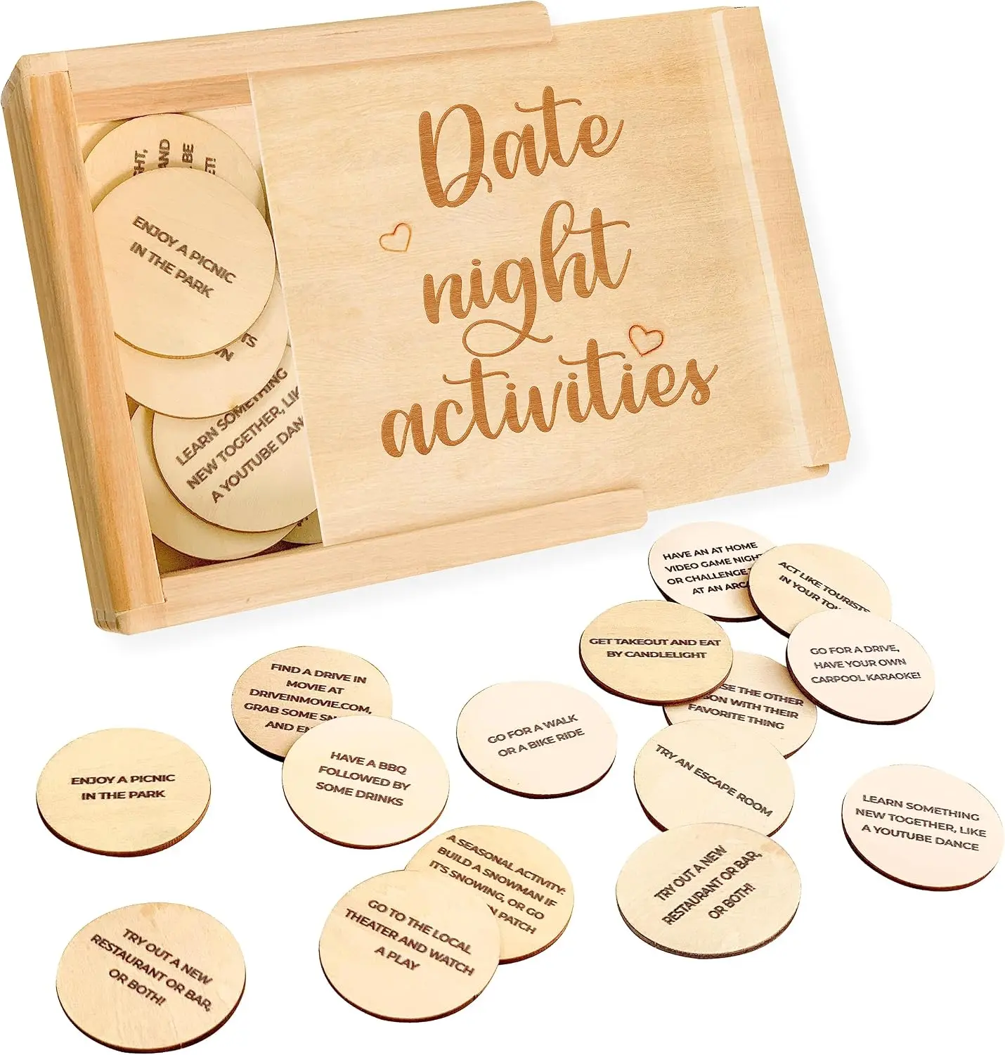 STOFINITY Couples Date Night Box - Adult Party Board Game, 52 Date Ideas, 26 Wood Tokens, 4.33x4.33in Wooden Case, Ideal Anniversary Gift for Couples
