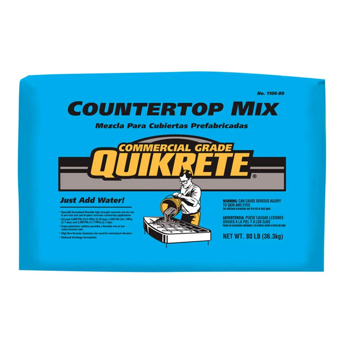 212 MAIN 80 lbs Low Shrink Flowable Countertop Concrete Mix - Specialty Power Tool Accessory, Low Water-to-Cement Ratio, 18-Hour Strip Form Time, Super-Plasticizer Additive, Exceeds 5000 psi for Tools & Hardware Use