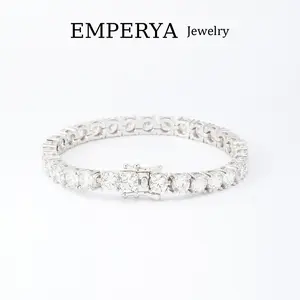 EMPERYA 14K White Gold Plated Classic Eternity Bracelet | Sparkling Round Cut Cubic Zirconia Diamond Simulant | Luxury Anniversary & Birthday Jewelry Gift for Her