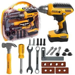 Realistic Kids Tool Repair Kit Set, Pretend Play Set, Includes Tool Box and Electronic Toy Drill, Role Play Construction Tools for Boys Girls Ages 3-6+