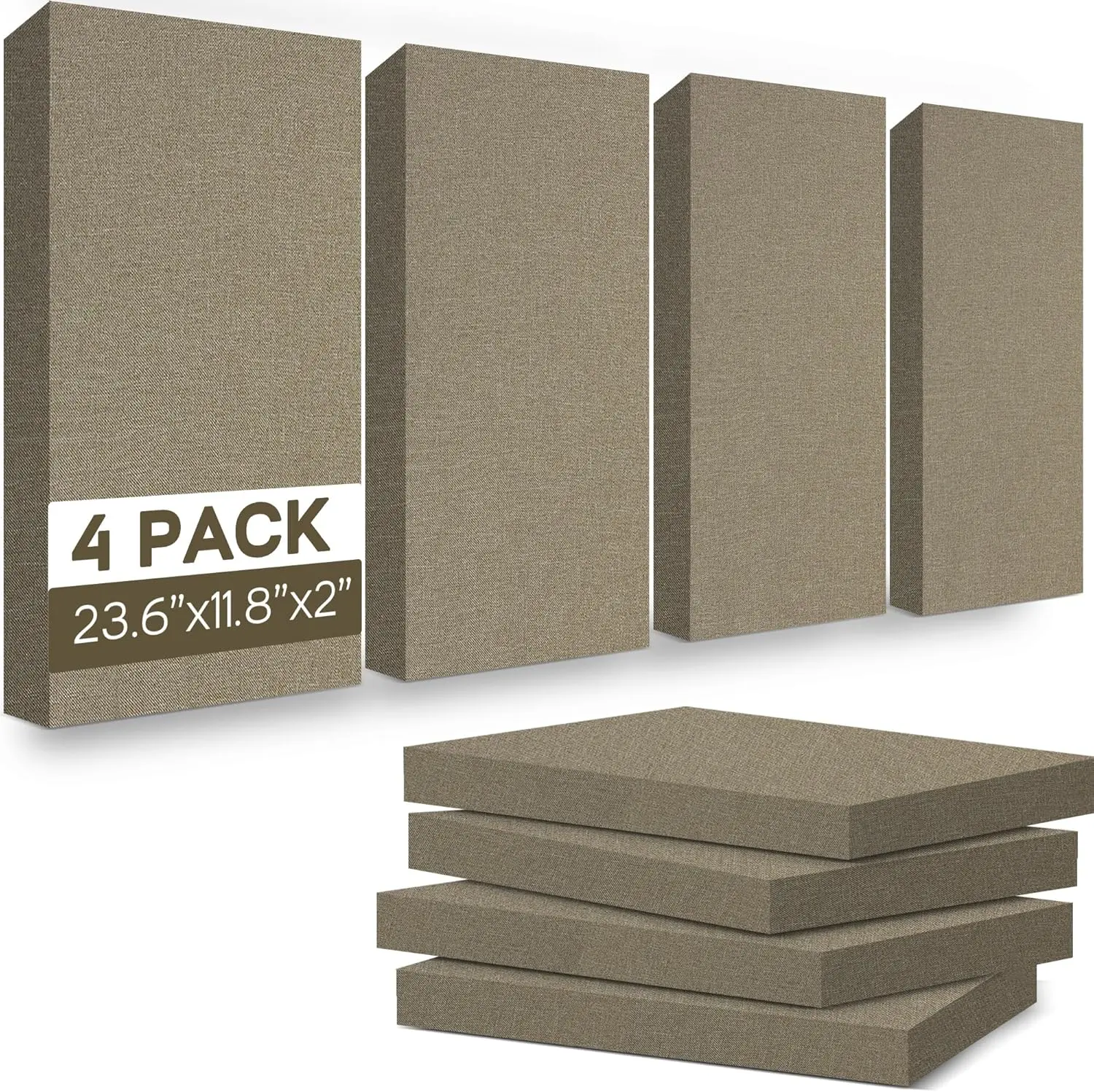 BUBOS 4 PCS High-Density Fabric-Wrapped 100% Polyester Acoustic Panels, 23.6in x11.8in x2in Self-Adhesive Wall Panels for Echo Absorption, Standard CavityPro Flaxen for Bedroom, Halls, Home Studio