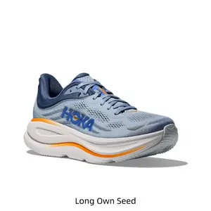 Lightweight cushioned trainer sneakers use quick-dry perforated woven mesh, gradient pale blue base with vivid orange detailing, flexible wide segmented rubber outsole, ideal for gym sessions, outdoor jogs and long city sightseeing walks