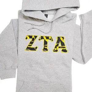 Zeta Tau Alpha sorority letters hoodie sweatshirt. Greek letters in fabric with Batman symbol on it.