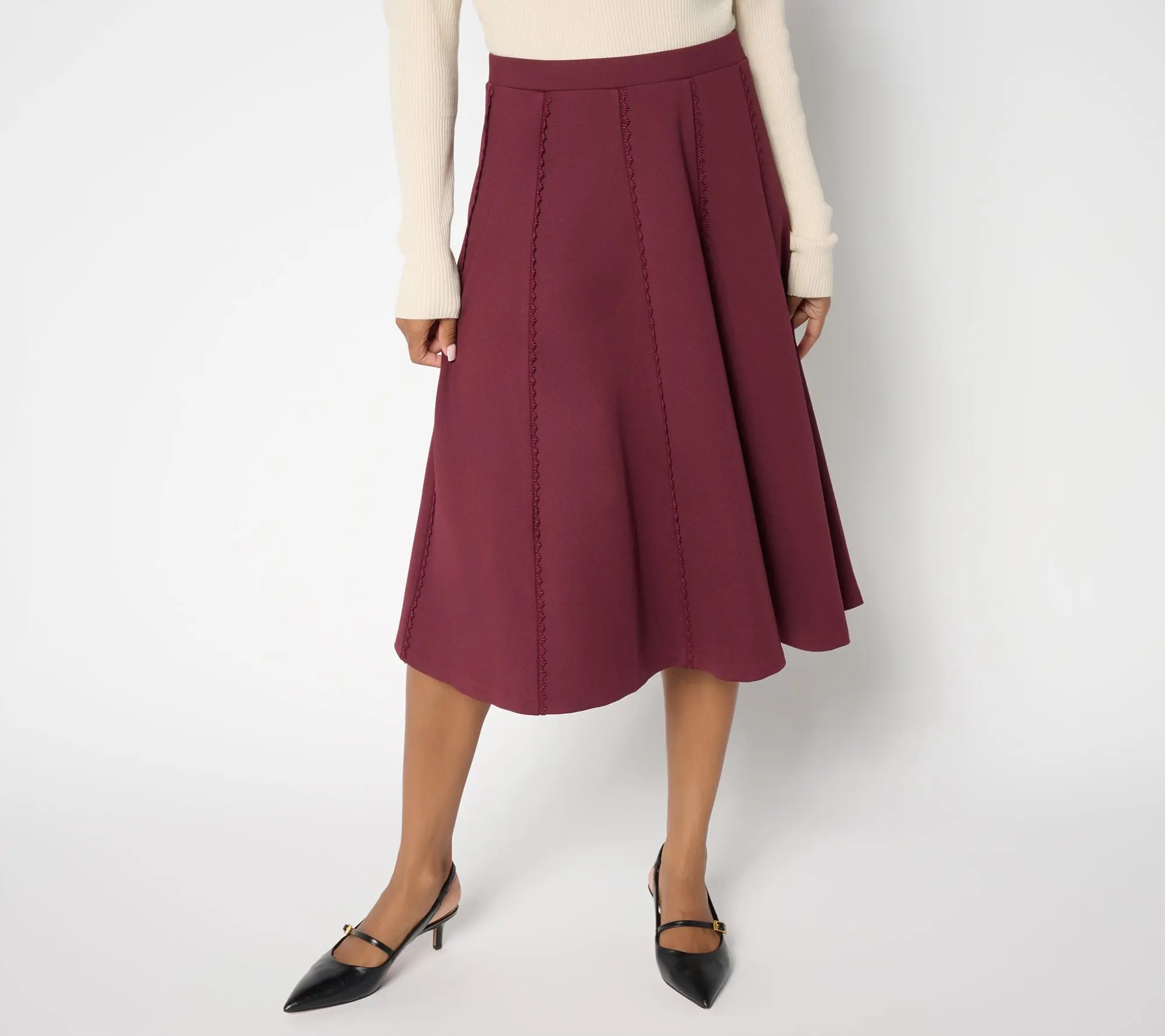 Studio Park x Sandra Bennett Petite Pull-On Midi Skirt w Trim Detail
