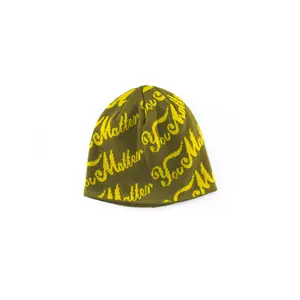 Knitting Beanie - "You Matter" Graphic Knit Hat, Green/Yellow Fashion Clothes Accessory