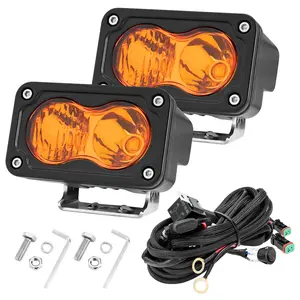 Amber LED Pods, 2PCS 3inch 40W Combo Beam Offroad Fog Light Driving Auxiliary Lights w/18AWG DT Wiring Harness Kit Work Light Cube Waterproof for Dirt Bike Motorcycle Truck UTV Surron