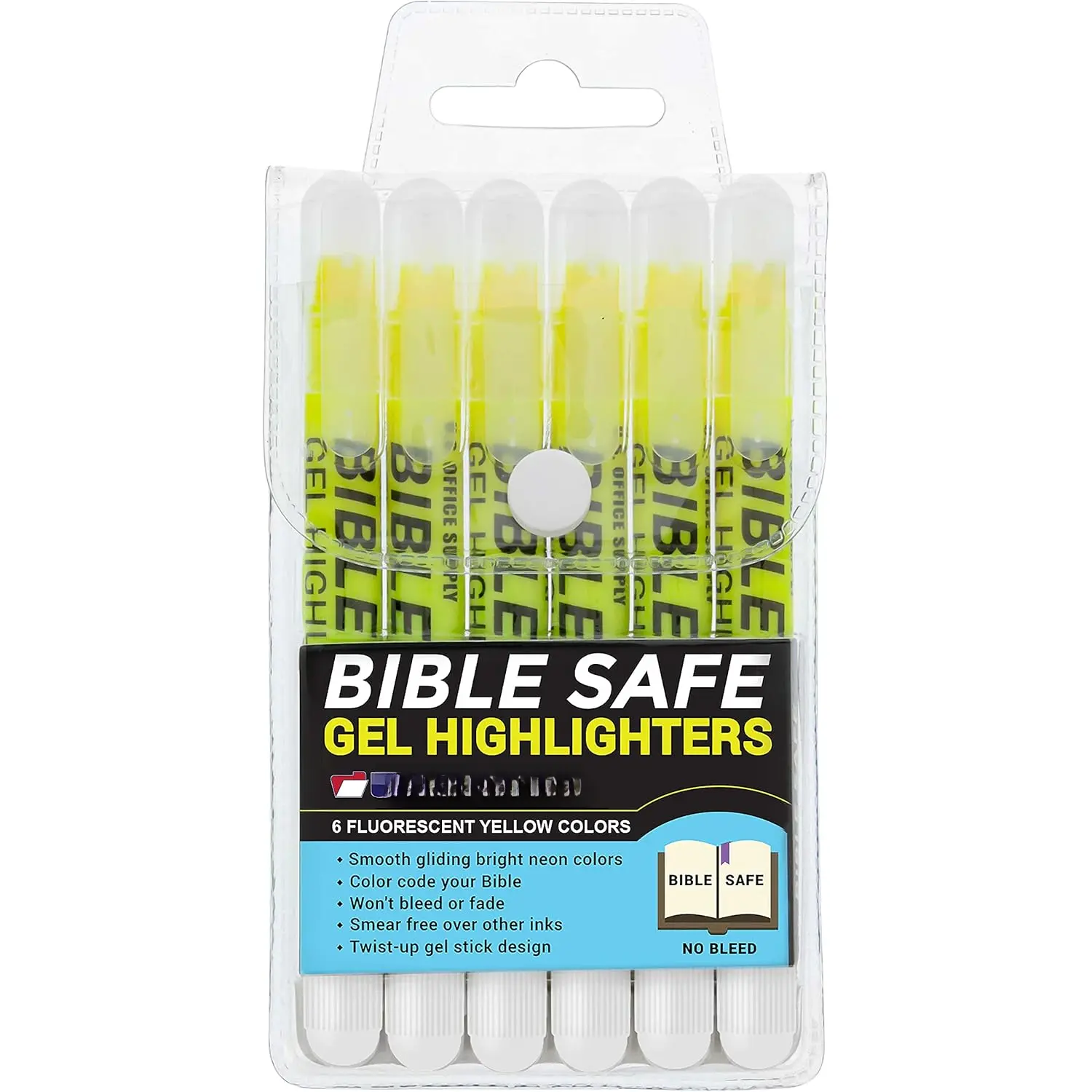 U.S.    Safe Highlighter Set of 6 Yellow Bright Fluorescent Markers, Dry  Highlighters No Bleed, Fade or Smear, Safe Gel Markers, Accessories, Study Guide