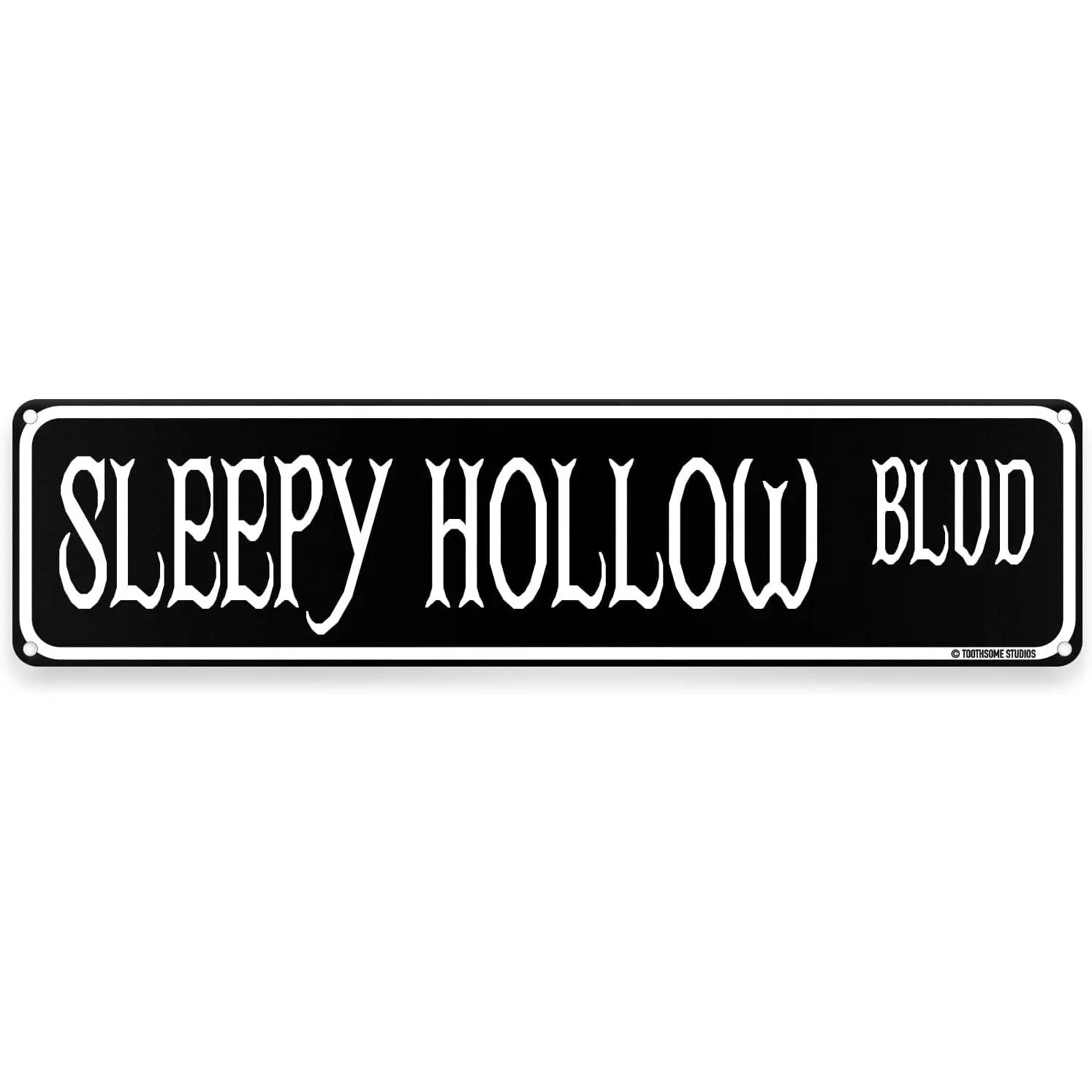 Sleepy Hollow Blvd Halloween Theme Recyclable Metal Tin Wall Sign - 16" x 4" Lightweight Iron Hanging Plaque for Bar, Game Room (Nail-Installable, SleepyHollowStreet)