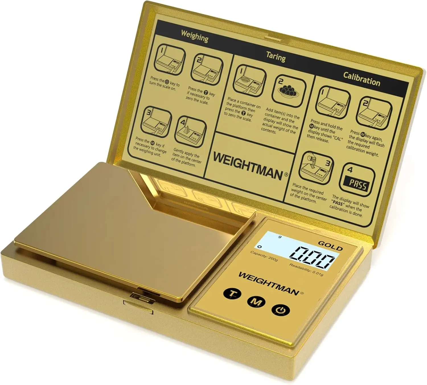 Digital Scale Gram, 200g/0.01g Pocket Scale Gold Titanium Plating | LCD Backlit Display, Mini Jewelry Scale with 6 Units, Auto Off, Tare Function for Food, Coins, Battery Included