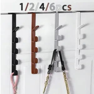1/2/4/6pcs Door Back Long Row Hooks Bag Holder Dormitory Storage Clothes Rack Wall Mounted Organizer Hat Storage Gadget
