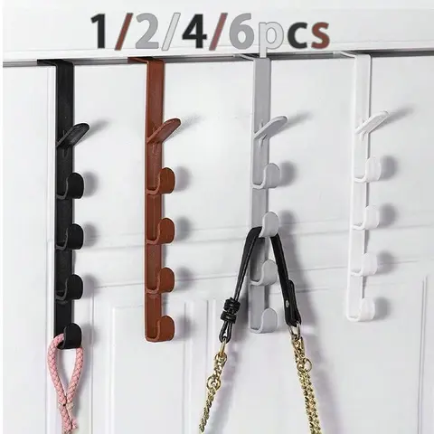 1/2/4/6Pcs Door Back Long Row Hooks, Home Organizer Hook, Door Hook Hanger, Bag Holder, Dormitory Storage Clothes Rack, Wall Mounted Space-Saving Organizer, Door Hanging Hat Storage Gadget