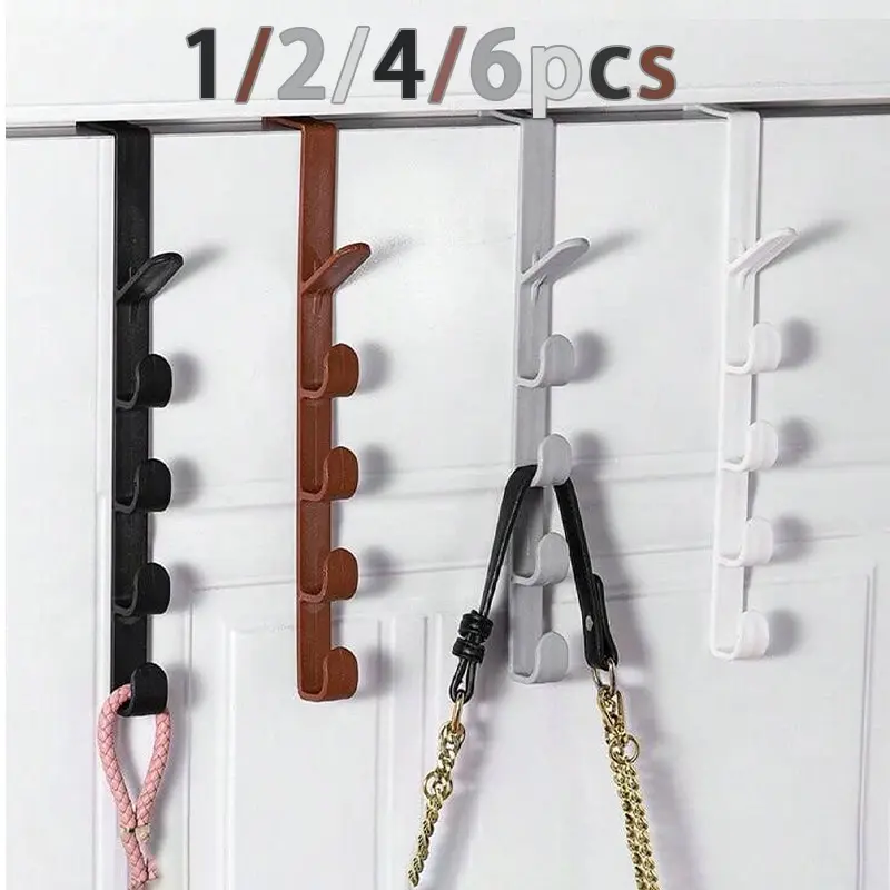 1/2/4/6Pcs Door Back Long Row Hooks, Door Hook Hanger, Bag Holder, Dormitory Storage Clothes Rack, Wall Mounted Space-Saving Organizer, Door Hanging Hat Storage Gadget