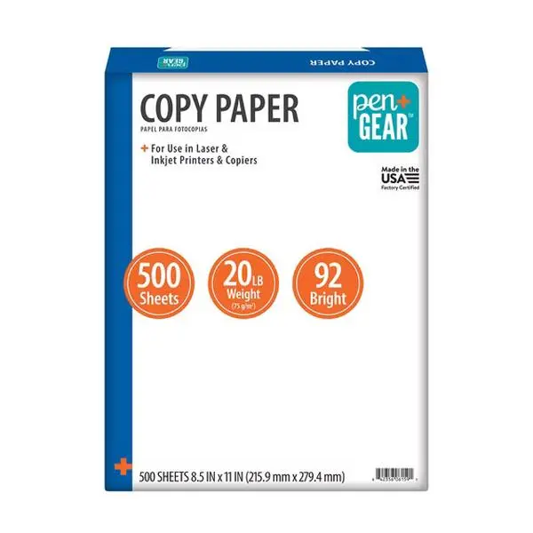 Pen+Gear Copy Paper, 8.5" x 11", 92 Bright, White, 20 lb., 1 Ream (500 Sheets)