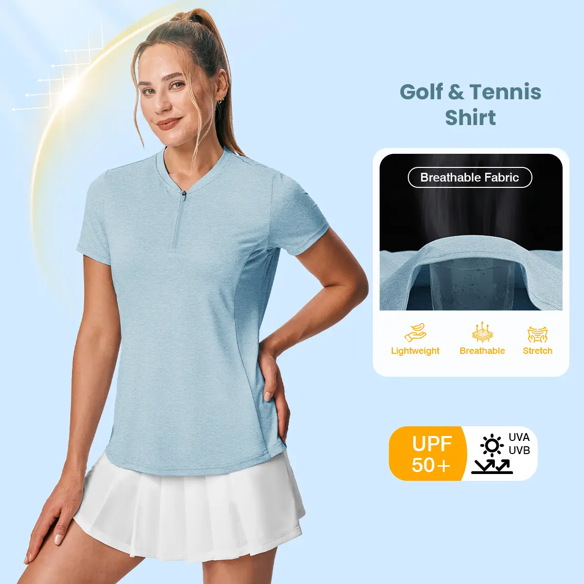 YSENTO Women's Short Sleeve Golf Tennis Polo Shirts 1/4 Zip Collarless Casual Work Tops Sun Shirt Dry Fit