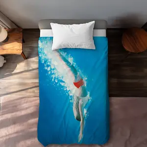 360 stand Decorative Duvet Cover - Twin Extra Long Size, Diving Jump Sea Travel Theme, Home Decor Map Design, Linen Textile Bedding, Extra-Long Duvet Covers