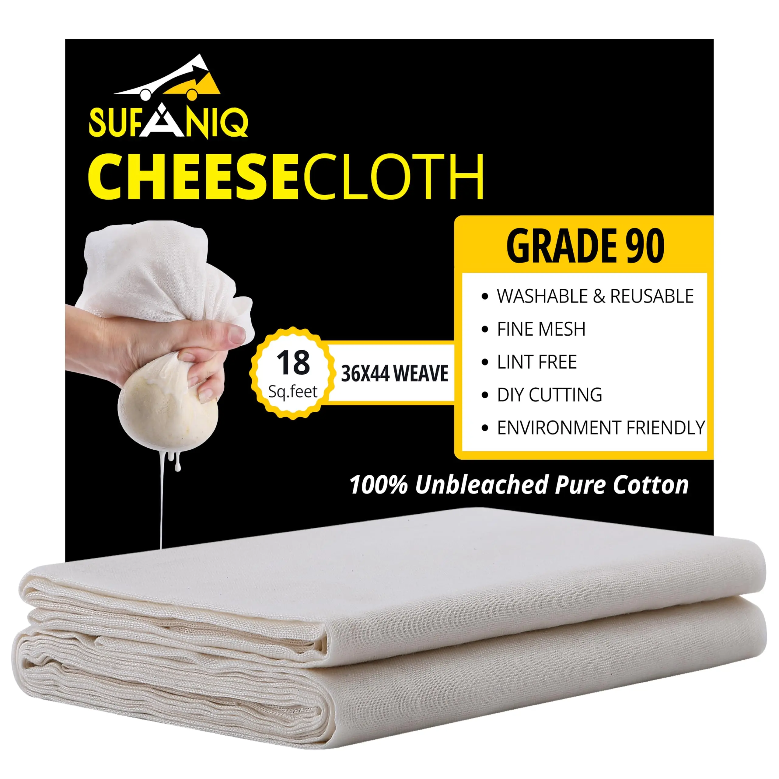 Cheese Cloths, Grade 90 (18 Sq Feet) 100% Pure Cotton Reusable Cheesecloth, Unbleached Ultra Fine Fabric, Cheesecloth for Straining, Premium Butter Muslin Cloth for Straining - 2 Sq Yard