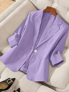 A women's solid color fashionable lightweight elegant high-end three-quarter sleeve blazer, suitable for spring and summer, ideal for commuting and daily wear.