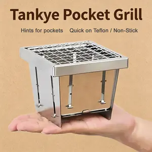 Portable Stainless Steel Pocket Stove - Foldable Mini Camp Stove for Camping, Tea Brewing (4.53×4.53×3.54 in, 0.88 lbs)