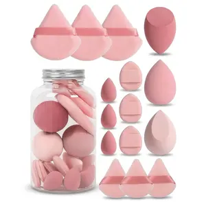 14-Piece Makeup Blending Kit Teardrop Beauty Sponge Triangle Face Puff Wedge Contour Sponge Concealer Applicator Loose Powder Puff Foundation Blender Dual Wet Dry Use with Clear Storage Container Cosmetic Tools for Women