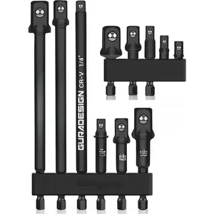 11- Impact Socket Adapter Set - 3/6 Inch Hex Shank, Drill & Driver Adapter for 1/4" 3/8" 1/2" Impact Drivers