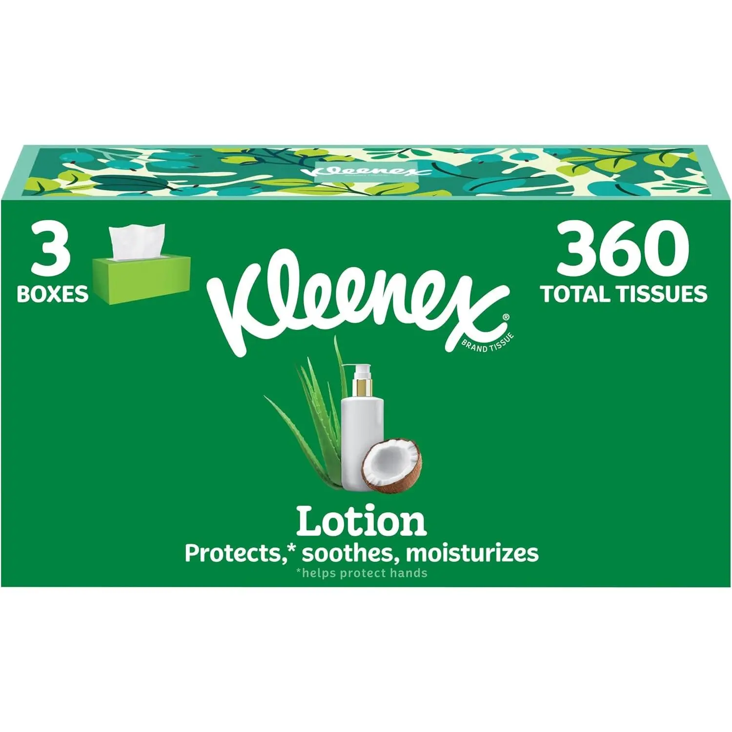 Kleenex Lotion Facial Tissues with Coconut Oil, 3 Flat Boxes, 120 Tissues per Box, 3-Ply, 360 Total