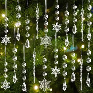 80pcs Christmas Tree Decoration Crystal Ornaments - Acrylic Christmas Snowflake Ornaments Icicle Drop Crystal Hanging Ornaments for Xmas Christmas Tree Winter Wonderland Holiday Frozen Party Decor