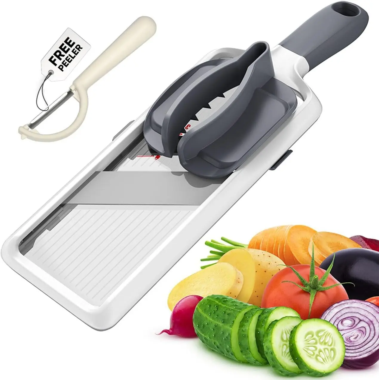 Multi Handheld Mandoline Slicer - Adjustable Stainless Steel Blade, Slicer Vegetable Cutter with Comfort Grip, Safety Features, Easy to Clean, Slicers for Fruits and Vegetables