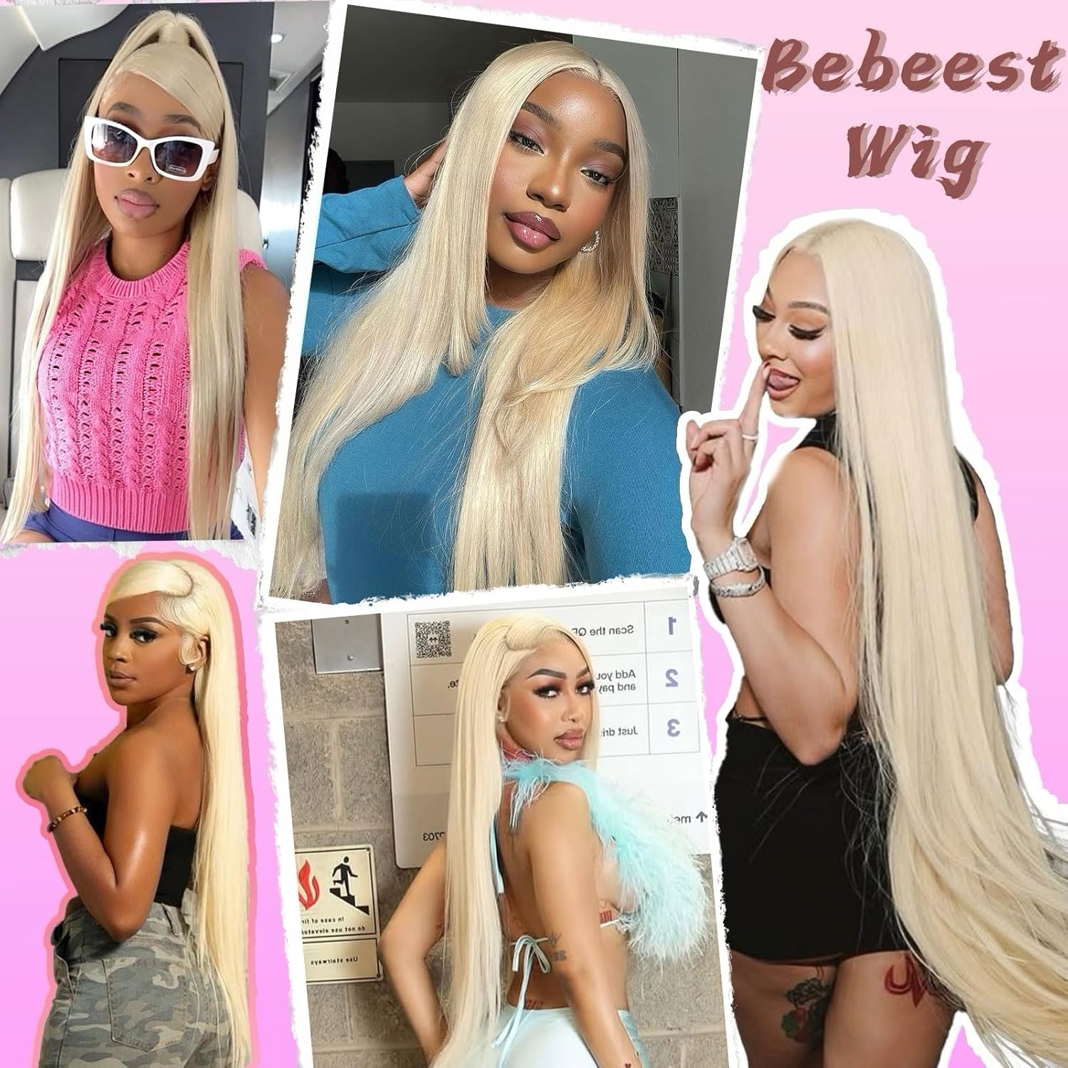 Blonde 613 Hd Lace Frontal Wig 40 Inch Straight 13x6 HD Transparent Lace Front Wig Pre Cut Pre Plucked For Women 180% Density Human Hair Wigs Can Be Dyed