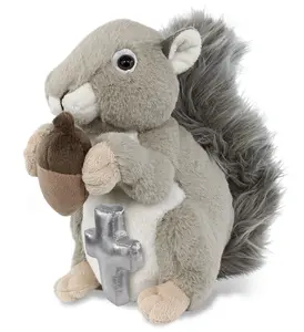 DOLLIBU 8" Grey Squirrel Stuffed Toy - Squirrel-Shaped, Plush, Fluffy Stuffed Toys, Metallic Cross, Super-Soft Polyester Plush, Soft Filling, Religious Symbolism, Squirrel-Shaped Stuffed Toys