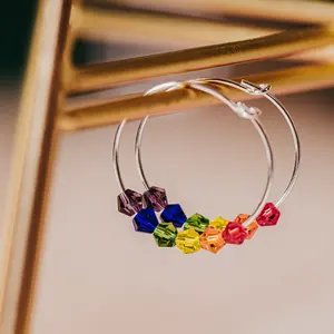 Rainbow Pride Austrian Crystal Dainty Wire Hoop Earrings