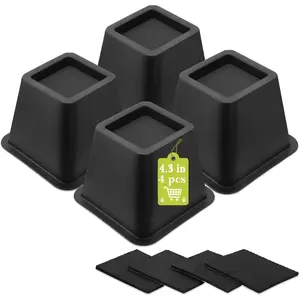4 Pack Furniture Risers 4 Inch, Bed Risers Heavy Duty for Table Desk Couch Chair Sofa Cabinet Bed Frame Dorm, Square Table Leg Risers Lift Height 4.3", Black