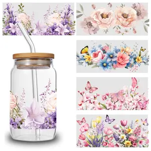5 Sheets Floral Prints UV  Stickers Waterproof Rub on Transfers Faithful Messages Mug Decoration Gift Decoration Supplies Floral Waterproof  Transfer aesthetic cute vintage bundle DTF Wrap creative craft practical joke girl kid teen adult diy free tweezer