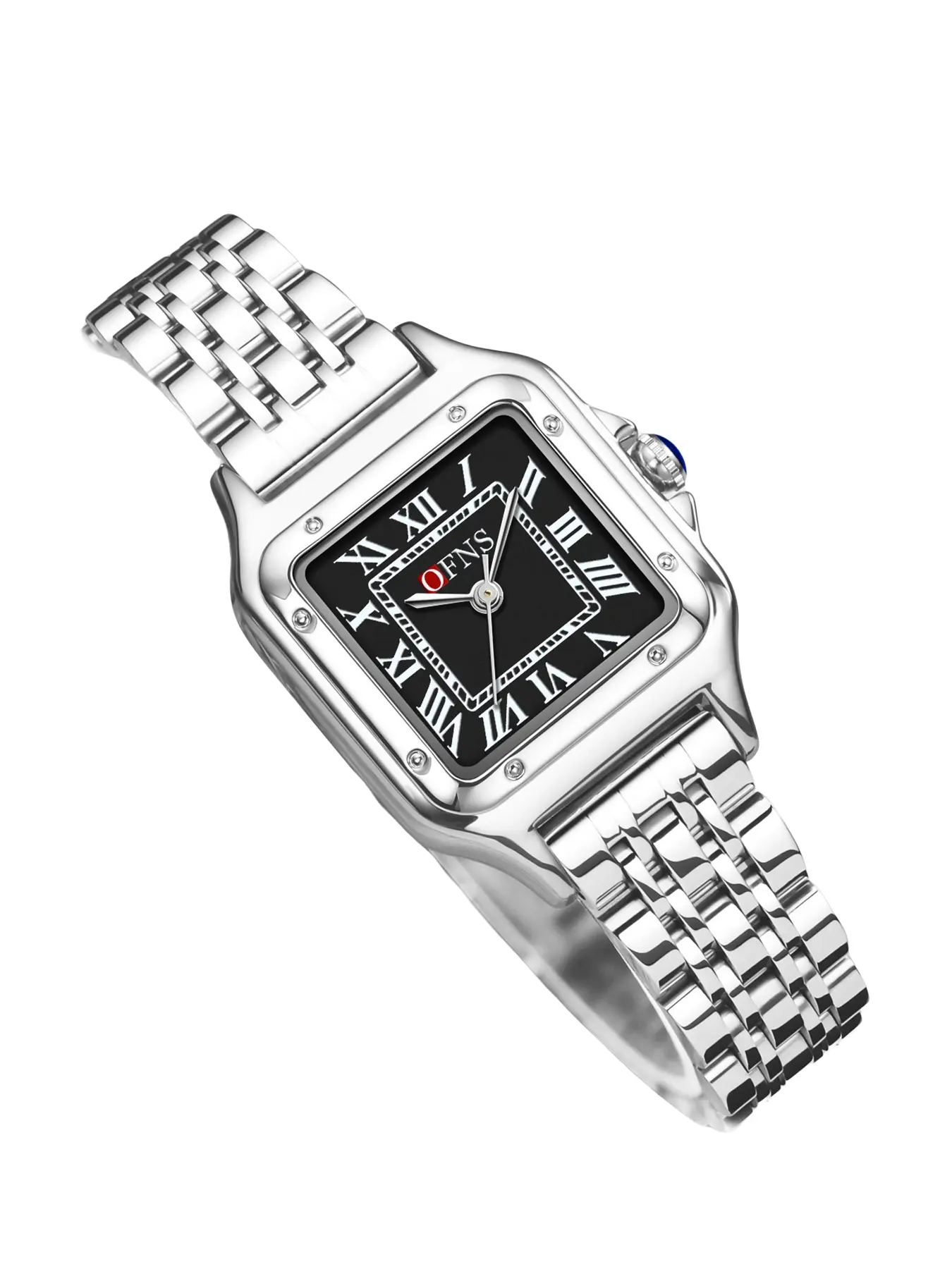 Ofns Classic Vintage Roman Numerals Quartz Movement Watch, Elegant Waterproof Wristwatch, Simple Retro Style, Small Square Dial, Stainless Steel Watch, Women's Fashion Jewelry