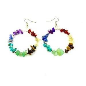 Healing Reiki Asymmetric Gemstone Chip Dangling Hoop Earrings