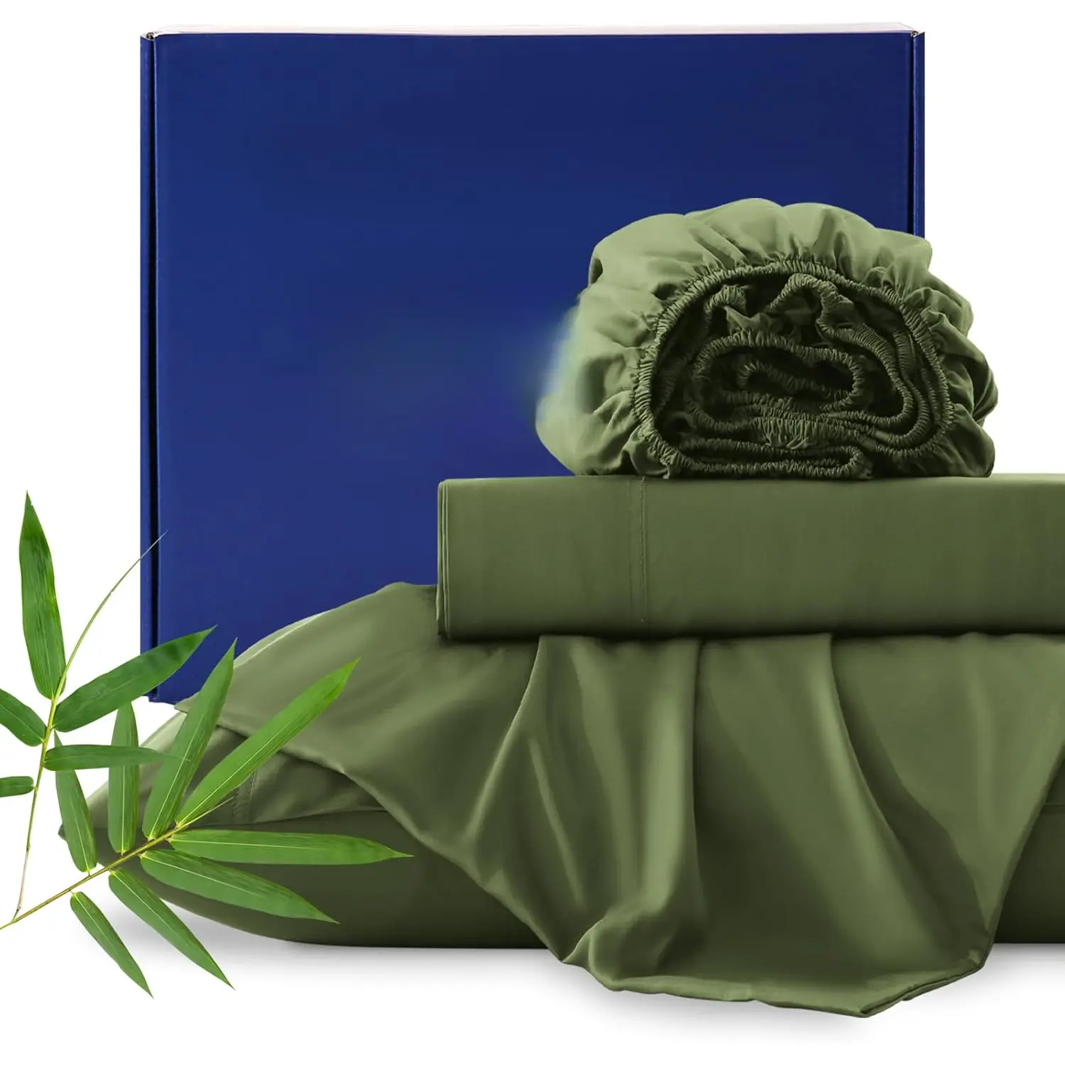 Viscose Derived from , 4-  Bed Sheet Set, Ultra Soft & Luxuriously Cooling Sheets, Deep Pocket Fits 16" Mattress,  for Hot Sleepers, Forest Green